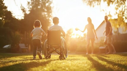 A heartwarming family moment outdoors, showcasing connection and togetherness in the golden light of sunset.