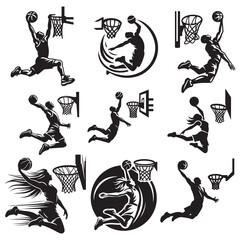 Obraz premium silhouette illustration of a basketball player performing a slam dunk