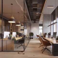 Modern Office Interior Design with Glass Walls