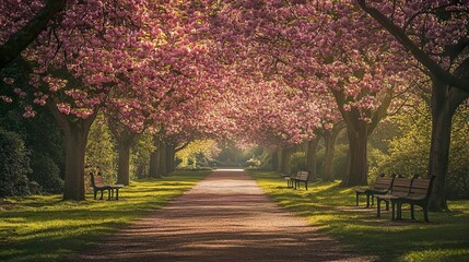 Fototapeta premium Colorful cherry blossom tree in full bloom ideal for serene and springtime-themed wallpapers