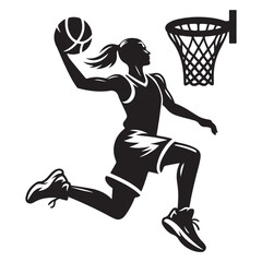 Obraz premium silhouette illustration of a basketball player performing a slam dunk