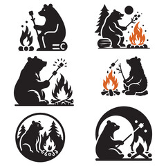 Cool Camping Bear, Bear Campfire SVG, Bear SVG, Camping SVG, Marshmallow SVG, Bonfire SVG, Bear Silhouette Bonfire Clipart