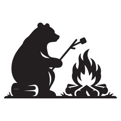 Cool Camping Bear, Bear Campfire SVG, Bear SVG, Camping SVG, Marshmallow SVG, Bonfire SVG, Bear Silhouette Bonfire Clipart