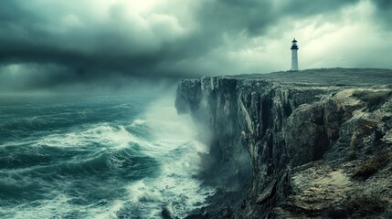 Lighthouse Standing Tall Against Stormy Seas