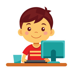 child is sitting at the computer illustration