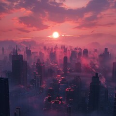Fototapeta premium Sunset over the Futuristic City