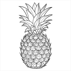 Obraz premium Cartoon pineapple, outlined for coloring page. pineapple illustration.