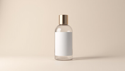 Mock up blank product label on a transparent bottle