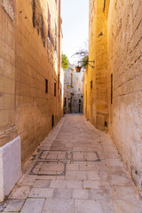 Obraz premium Malta, Mdina. Narrow street between stone buildings.