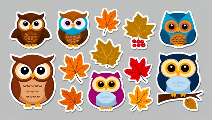 Fototapeta premium sticker set, different cute owls