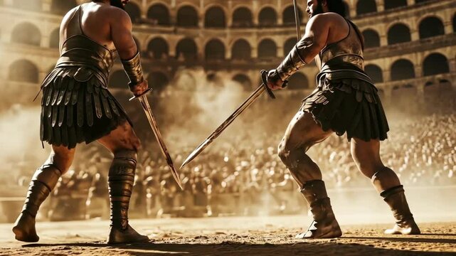 Close-up of a gladiator fight