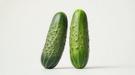 Two cucumbers, white background, copy and text space, 16:9