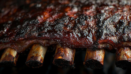 Smoked Pork Back Ribs BBQ Grilled American Food, Generative AI	
