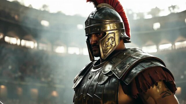 Gladiator in a helmet with a shield