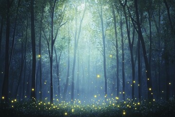 Obraz premium A cascade of colors emerges in a serene grove, where glimmers of hope flicker like fireflies at twilight.