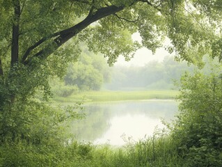 Obraz premium A tranquil riverbank where nature shares tales of endurance and everlasting grace.