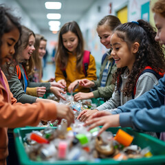 Students Participating in a School Recycling Program.