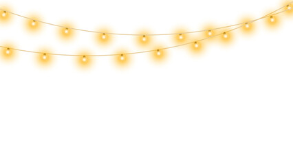 PNG Christmas lights isolated realistic design elements. Glowing lights for Xmas Holiday cards, banners, posters, web design.	
