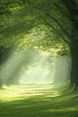 Fototapeta premium Soft rays of sunlight weave through the branches, revealing a trail of strength and transformation.