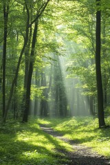 Fototapeta premium Glimmers of sunlight filtering through the trees, illuminating a path of resilience and growth