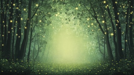 Obraz premium Amidst the lush greenery of the grove, a shimmering light beckons wandering souls towards unexplored paths waiting to be discovered.