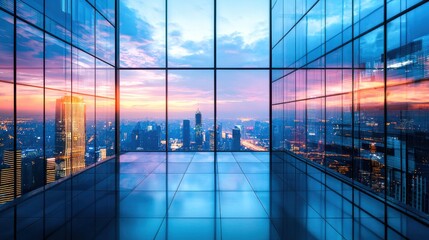 Luxurious product display with a softly illuminated skyline at twilight, evoking sophistication and exclusivity, with ample space for branding.