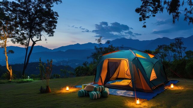 mountain landscape with camping in nature vector illustration