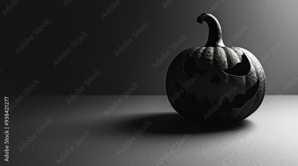 Sticker A single black and white pumpkin with a carved scary face, symbolizing Halloween, darkness, mystery, fear, and tradition.