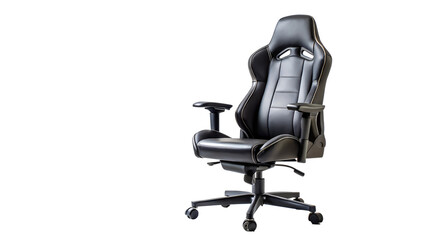 Black ergonomic gaming chair with adjustable armrests, transparent PNG file
