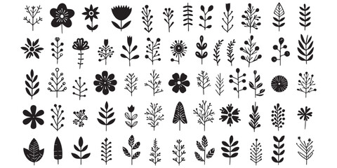 set of silhouettes of flowers