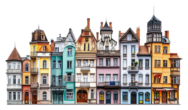 PNG Colorful vintage buildings in an urban landscape - Powered by Adobe