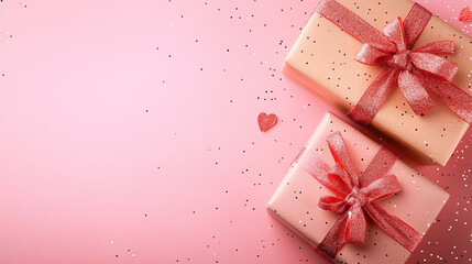 Obraz premium The boxes come in different sizes, shapes, and designs, adding a festive touch to the composition. The soft pink backdrop enhances the overall aesthetic, creating a cheerful and inviting atmosphere.