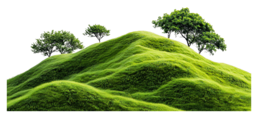 PNG Lush green hills with trees on a bright day