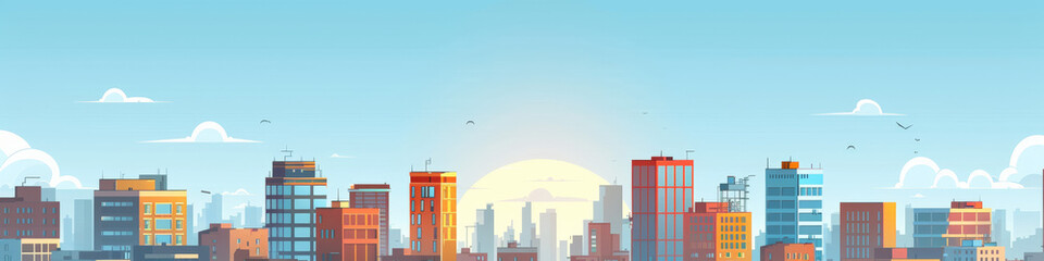 Obraz premium Simple, minimalistic flat vector illustration of a city scape. White open sky