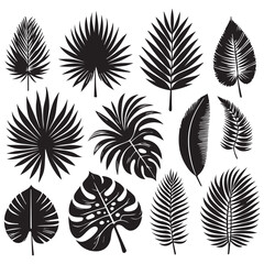 set of leaves silhouettes