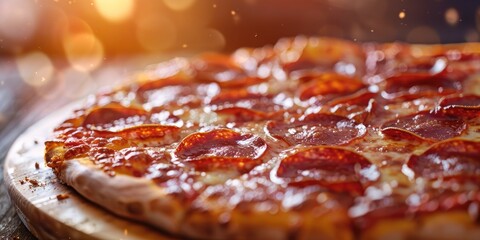 Newly Prepared Pepperoni Pizza Captured with Blurred Background