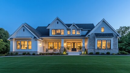 Obraz premium Modern Farmhouse at Twilight