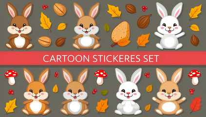 Naklejka premium sticker set, different cute bunnies