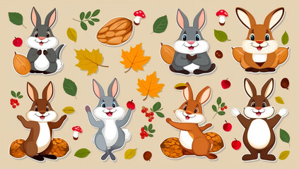 Naklejka premium sticker set, different cute bunnies