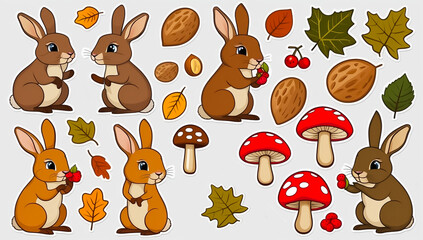 Naklejka premium sticker set, different cute bunnies