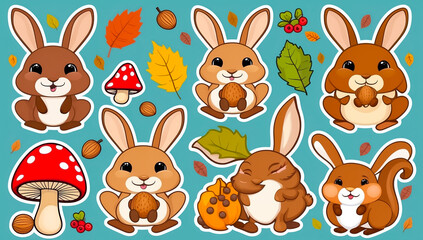 Naklejka premium sticker set, different cute bunnies