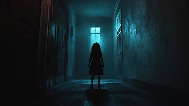 shadow of a little girl in the hallway of the house