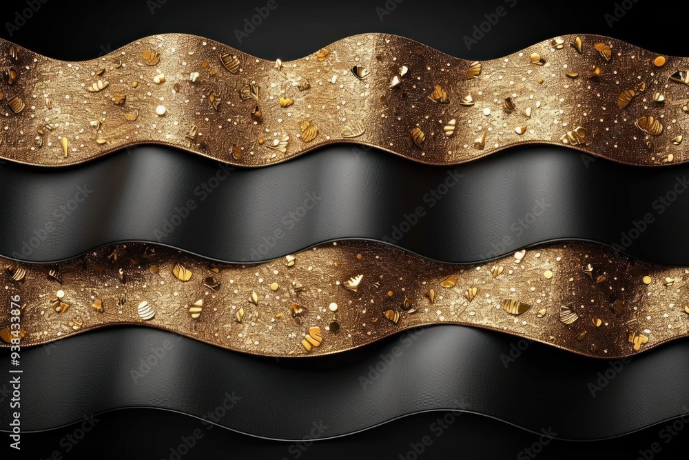 Poster gold and black wavy lines with textured details create a striking abstract composition