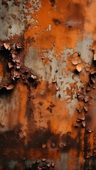 Fototapeta premium rusty, oxidized metal surface with peeling paint and rich orange-brown tones