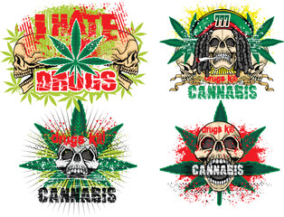 Obraz premium rastafarian sign with skull and cannabis leaf, grunge vintage design t shirts