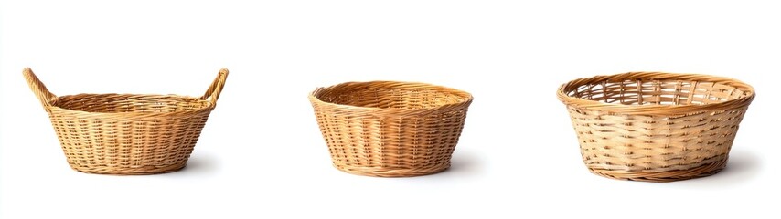 Obraz premium Empty Wicker Baskets on White Background