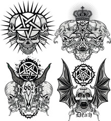 set, gothic sign with skull, grunge vintage design t shirts
