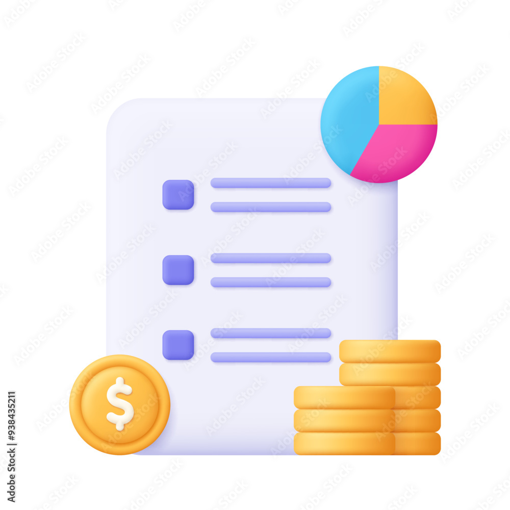 Aufkleber document sheet with diagram and coin stack. business finance report and data analysis, financial aud