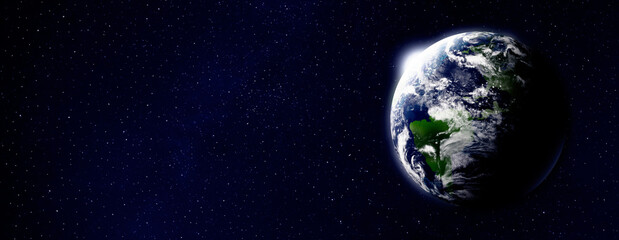 Planet Earth in space, banner design with space for text. Image elements furnished by NASA