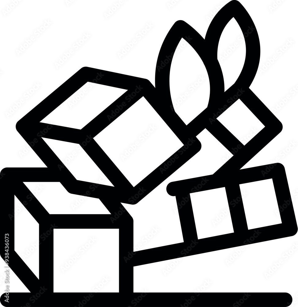 Poster line drawing of a domino effect illustrated with three cubes falling down